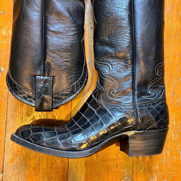 Vintage Justin 9705 Genuine Alligator Cowboy Boots Men’s Size 8B Black USA Made main image 5